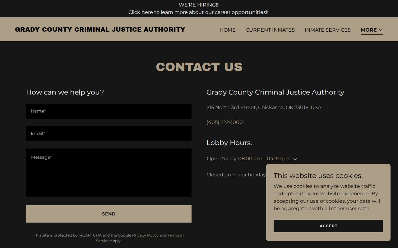 GCCJA detention contact for Grady County warrant records routing