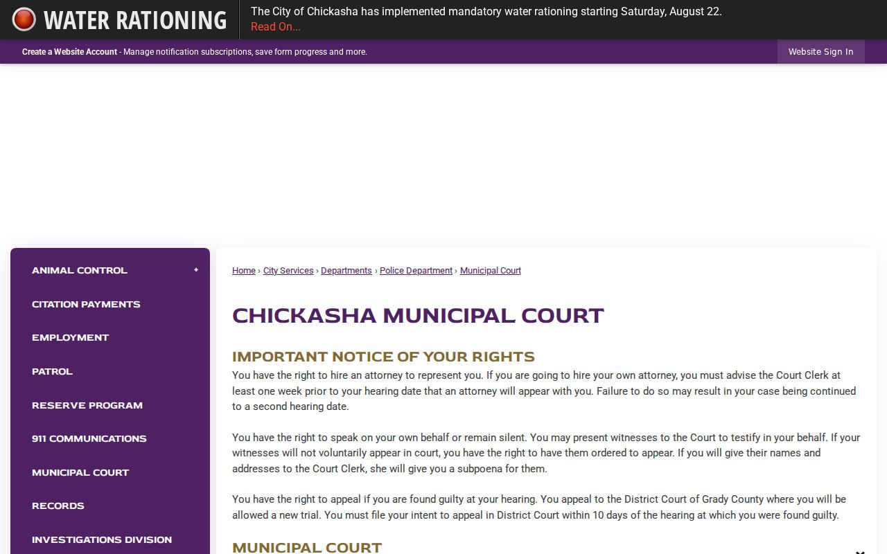 Chickasha municipal court warrant records source
