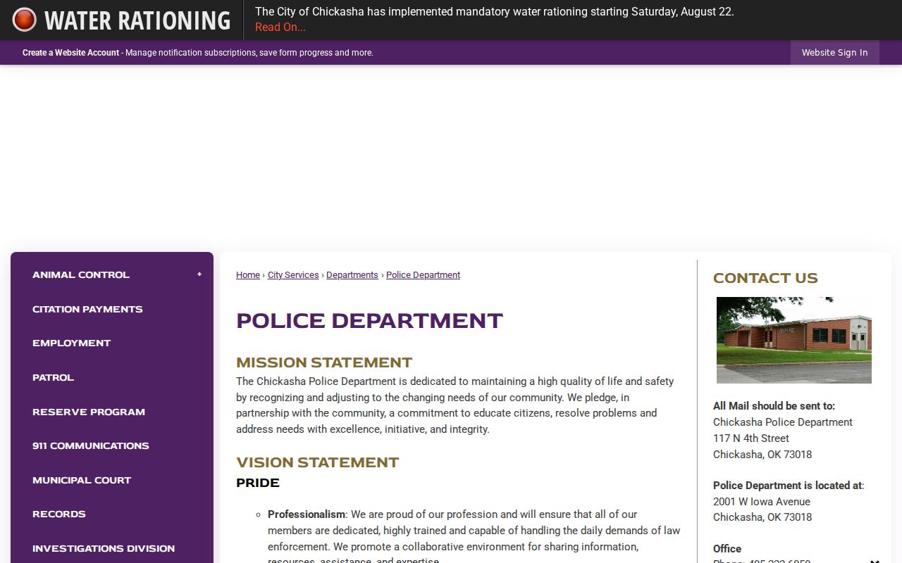 Chickasha police source for Chickasha warrant records